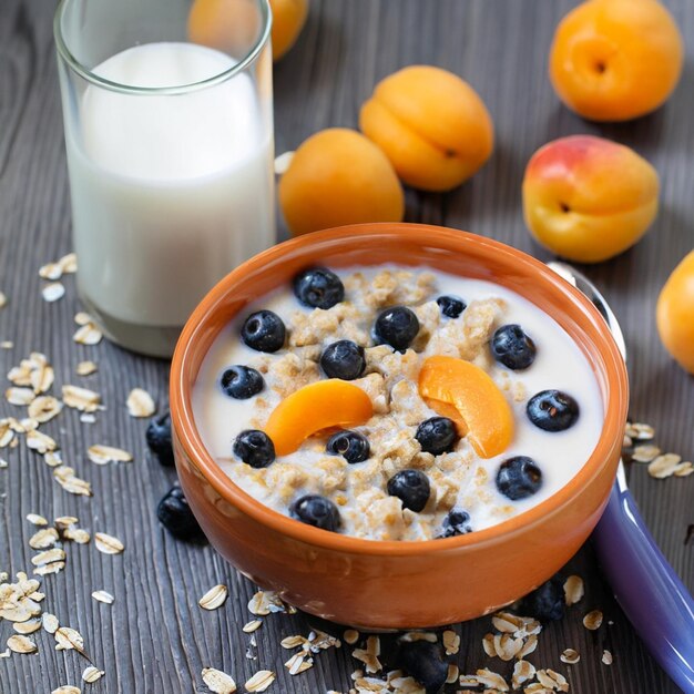 健康的なダイエット メニュー オーツ麦とミルクの健康的な食事