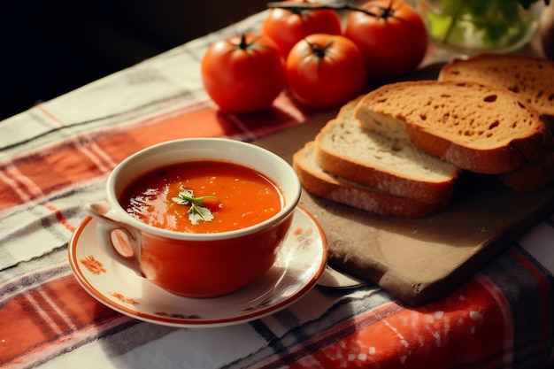 Healthy Dining Capturing a Cup of Tomato Soup and Fresh Salad Generative By Ai