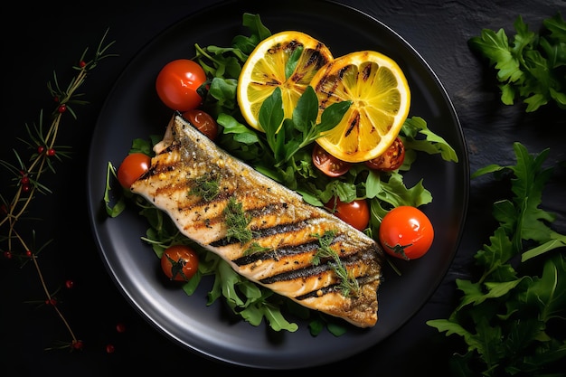 Healthy Dinner Plate with Grilled Fish and Greens