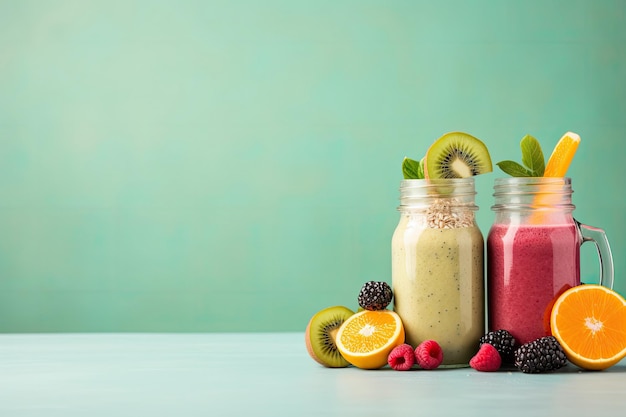 Healthy drinks mixed frappe fruit juices in glass bottle for freshness Smoothie berry fruits