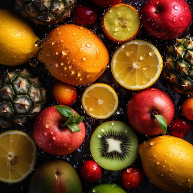 健康的なドロップ食品水白いビタミン緑の果物の背景イチゴ新鮮な生成AI