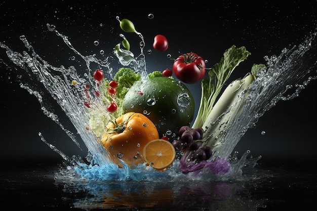 건강한 식습관 적절한 영양 비율로 음식 균형 식사 계획 건강한 균형 잡힌 음식과 다이어트 개념 피트니스 및 스포츠는 영양 과일 야채 물을 먹습니다.