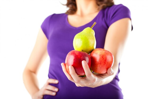 Healthy eating - woman with apples and pear