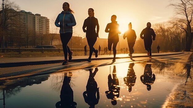 healthy energetic running fitness friends walking in city park