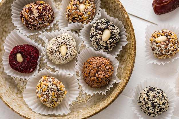 Healthy energy balls made of dried fruits and nuts healthy food