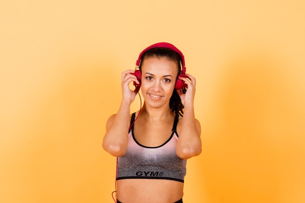 Healthy and Fitness concept - Beautiful American African lady in fitness cloth ready for workout.