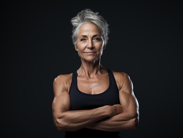 Healthy fitness muscular old woman