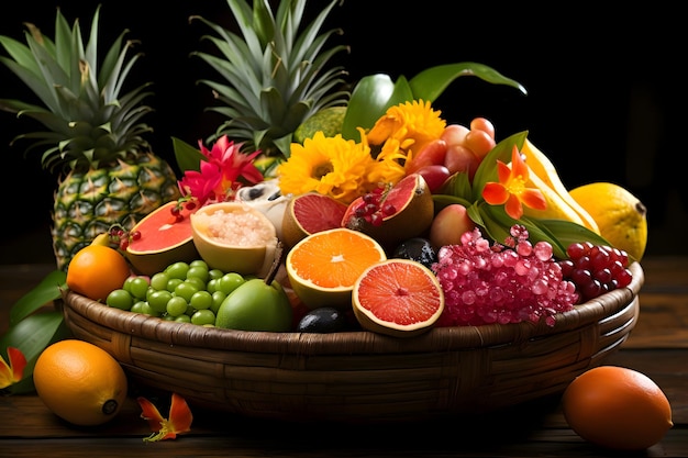 Healthy food background Fresh fruits on a black background