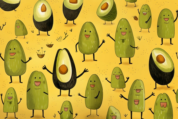 Photo healthy food background with cute cartoons