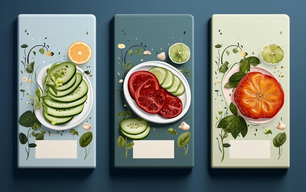 Photo healthy food banner set vegetables fruits meat fish hand drawn organic food collection generative ai