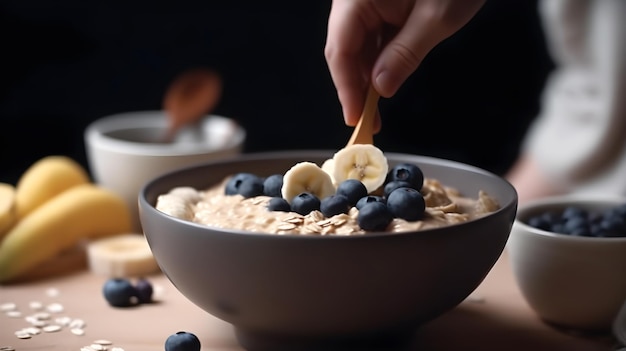 Healthy food bowl of muesli with blueberries