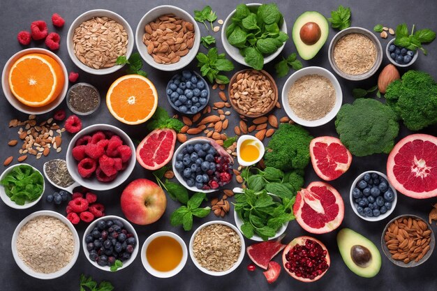 Здоровая еда Чистый выбор продуктов питания Овощи фрукты орехи ягоды и грибы петрушка специи