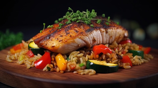 Healthy food concept Delicious fish food made of grilled tilapia A balanced meal