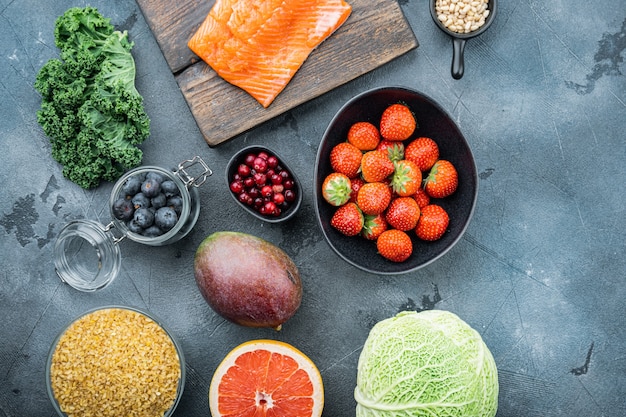 Healthy food on dark background