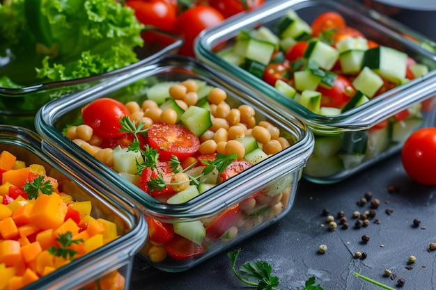 healthy food delivery concept vegetable salads in plastic containers with ai generated