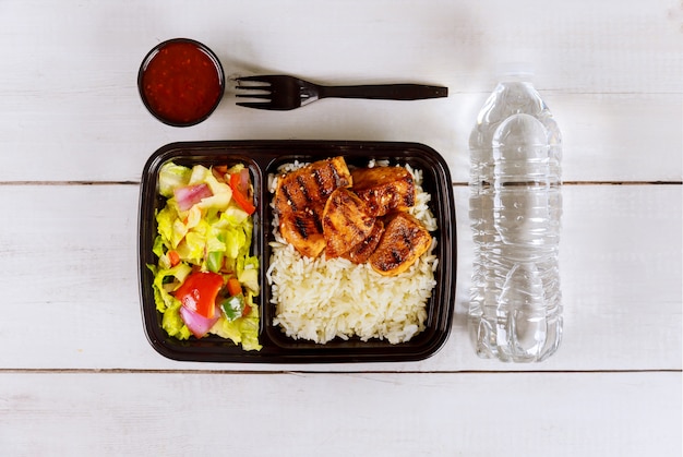 Healthy food delivery or take away lunch in tray