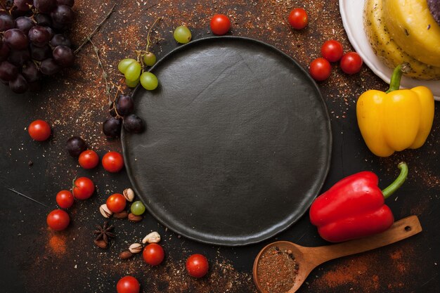 Healthy food and empty plate