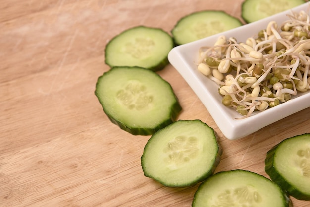 Healthy food Fresh cucumber Sprouted beans