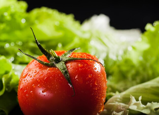 Healthy food good snacks fresh vegetableGreen salad leaves background Fresh tomatoes