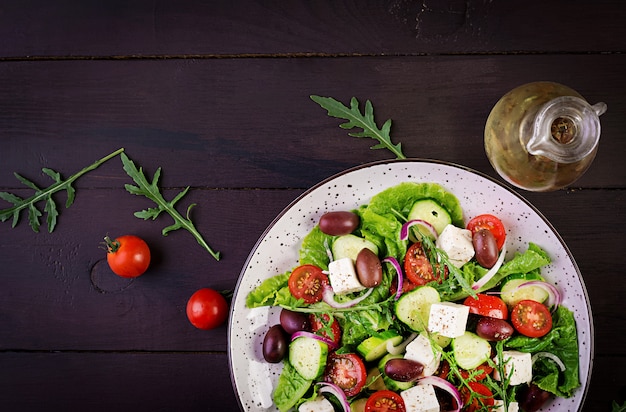 Healthy food. Greek salad with fresh vegetables