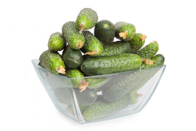 Healthy food. The green cucumbers isolated