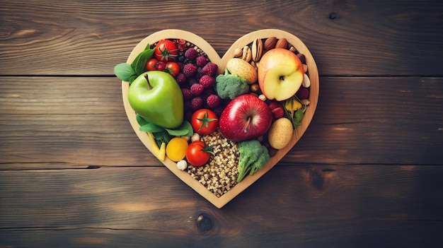 Photo healthy food in heart and cholesterol diet concept overview