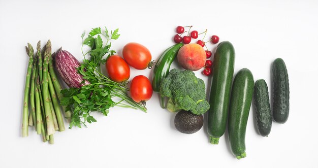 Healthy food, inclufing fruits, vegetables and herbs