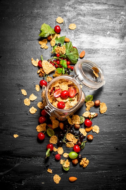 Healthy food. Muesli with forest berries.