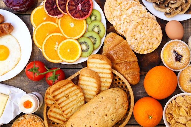 Healthy food on old wooden background