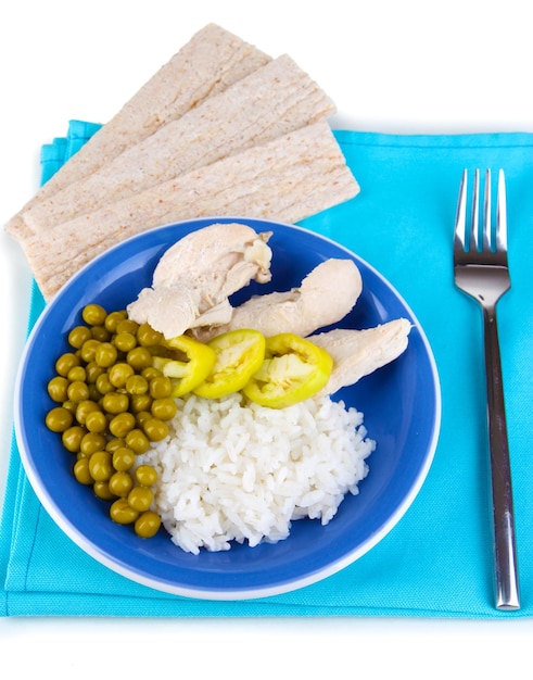 Healthy food on plate isolated on white