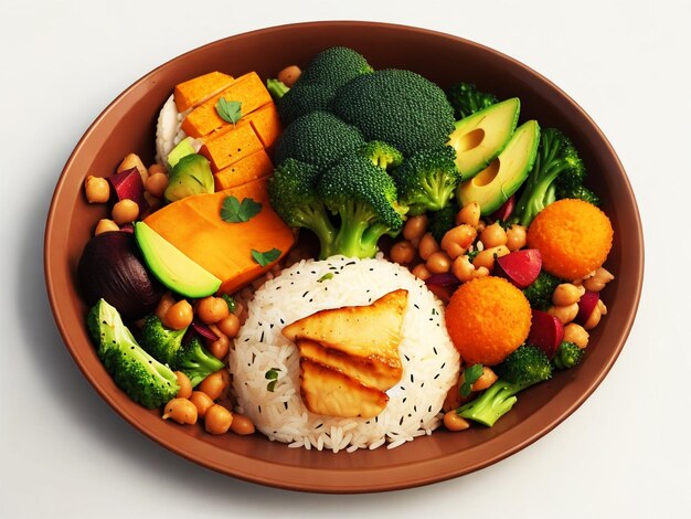 Тарелка здоровой пищи со смешанными овощами и мясным салатом