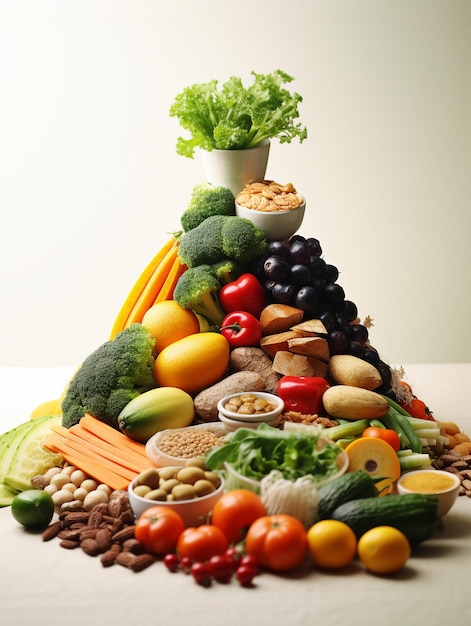 Healthy food pyramid with fruits and vegetables