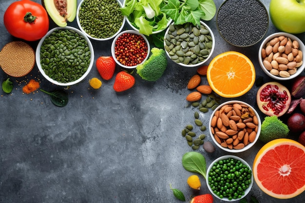 Healthy food selection on concrete background