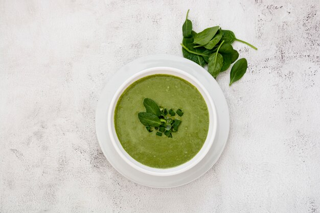 Healthy food. Spinach creamy soup with spinach. Spring food, dieting.