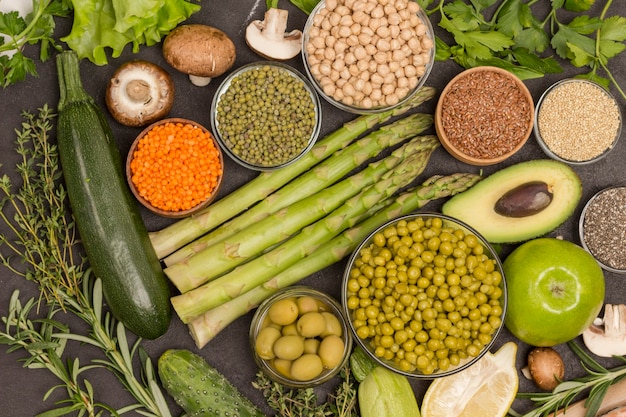 Healthy food vegetable, seeds, vegetable on black background