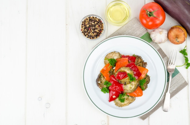 healthy food on white wooden table.