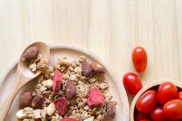 healthy food on wood background