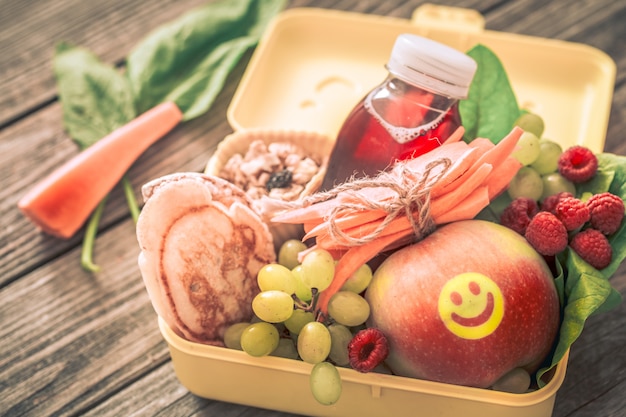 Healthy food in a yellow box