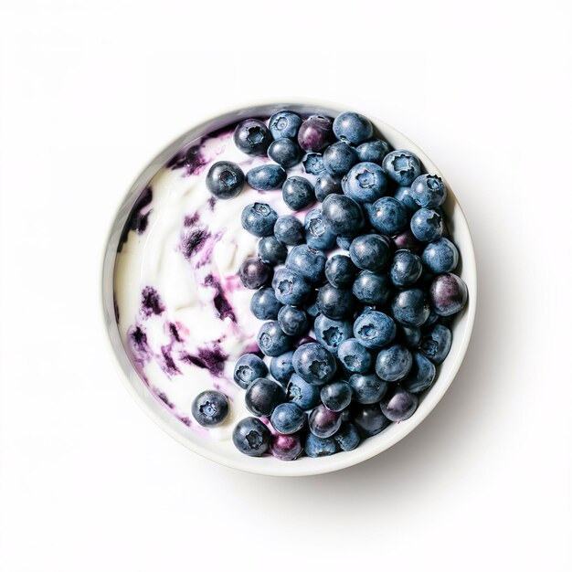 Healthy fresh blueberry yogurt isolated on a white background Fruit vitamins for health