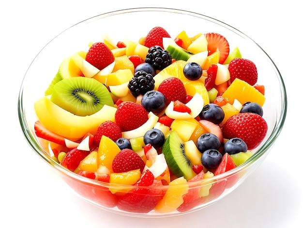 Healthy fresh fruit salad in a bowl isolated on a transparent background top view AI_Generated