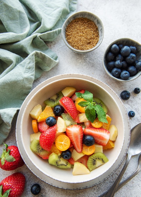 Healthy fresh fruit salad in a bowl