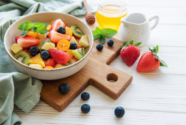 Healthy fresh fruit salad in a bowl