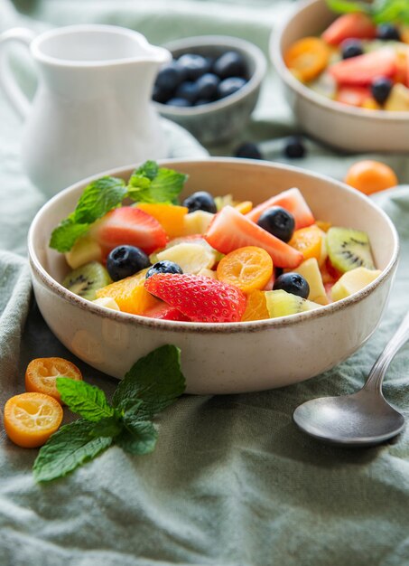 Healthy fresh fruit salad in a bowl