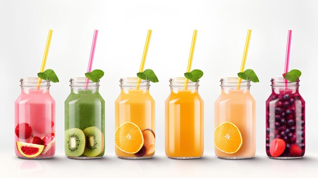 Healthy fresh fruit and vegetable smoothies with assorted ingredients