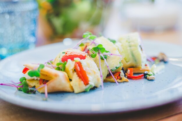 Healthy and fresh homemade egg omelet with colorful vegetables