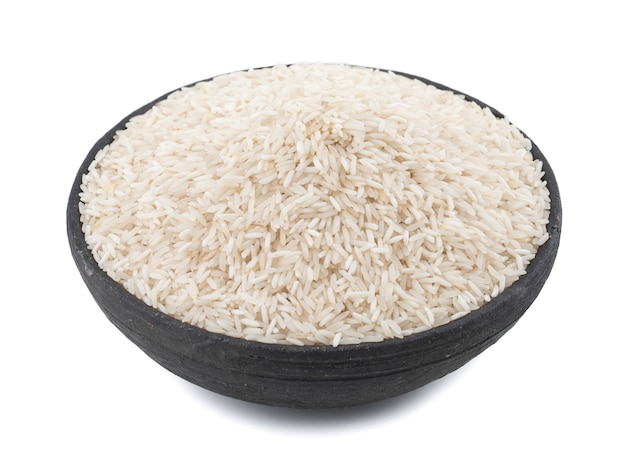 Healthy and Fresh Raw Rice on White Background