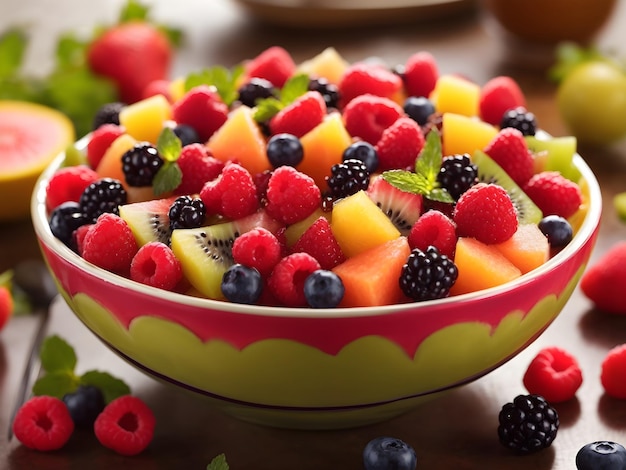 A Healthy Fruit Salad Bursting with Colorful Berries and Melon Medley