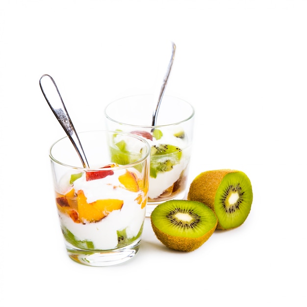 Healthy fruit salad with yoghurt