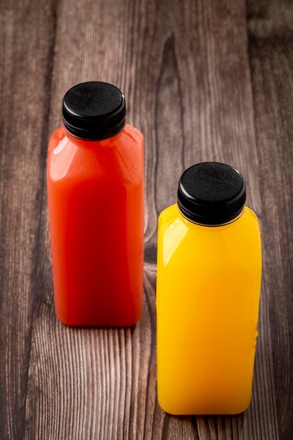 Healthy fruit smoothies in plastic bottles