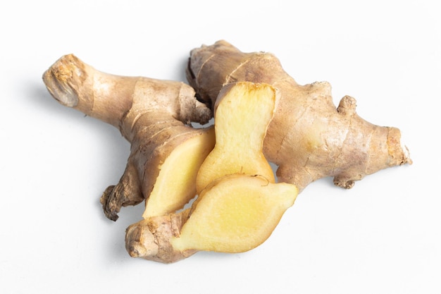 Healthy ginger root isolated on white background closeup view